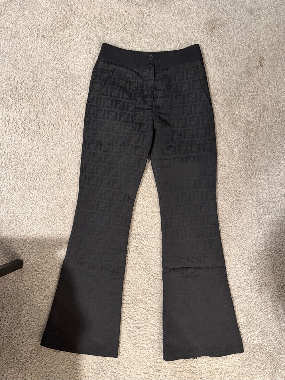 Fendi Black Monogram Flared Pants